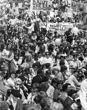 A black and white photo showing a large group of women attending a Equal Rights Amendment (ERA) event.