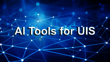 AI Tools for UIS text over blue digital network graphic.