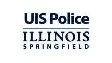 UIS Police, Illinois Springfield logo, dark blue text on white background.