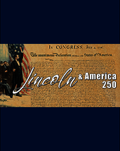 Historic document background with text: "Lincoln & America 250".