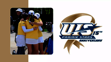 UIS women's golf team celebration photo and UIS Athletics 15th Anniversary of DII membership logo