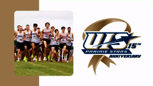 A photo of the 2022 UIS men's cross country team with the UIS 15 Years of NCAA DII logo