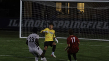 Kevin Kardel in goal for UIS, wearing yellow