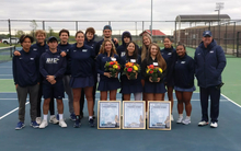 UIS tennis team photo with seniors after Senior Day recognition