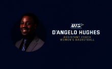 D'Angelo hughes. Women's Basketball Assistant Coach. Headshot & UIS Athletics logo
