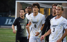 Jero Bencomo and PNW defenders in soccer game