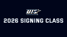 UIS Soccer 2026 Signing Class, text on blue background paired with logo