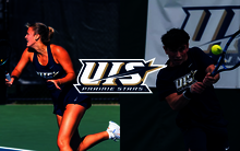 Photos of UIS tennis athletes and UIS Prairie Stars logo