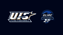 UIS & GLIAC Flag Football logos on UIS blue background