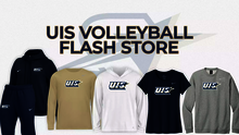 UIS Volleyball Flash Store graphic. Assorted Prairie Stars gear in blue, white, and gray.