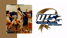 A celebration photo on court of 2021-22 UIS women's basketball, paired with UIS Athletics logo for 15 years of DII membership celebration