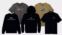 Images of various flag football gear including shirts, hoodie, and polo with UIS Flag Football logos