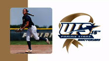 Ali Haesele pitching, paired with a logo for the 15 Years of NCAA DII anniversary series logo
