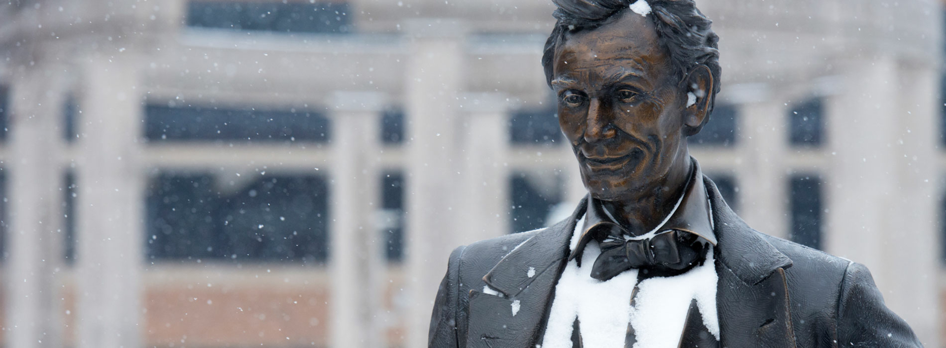 Abe Lincoln statue in winter