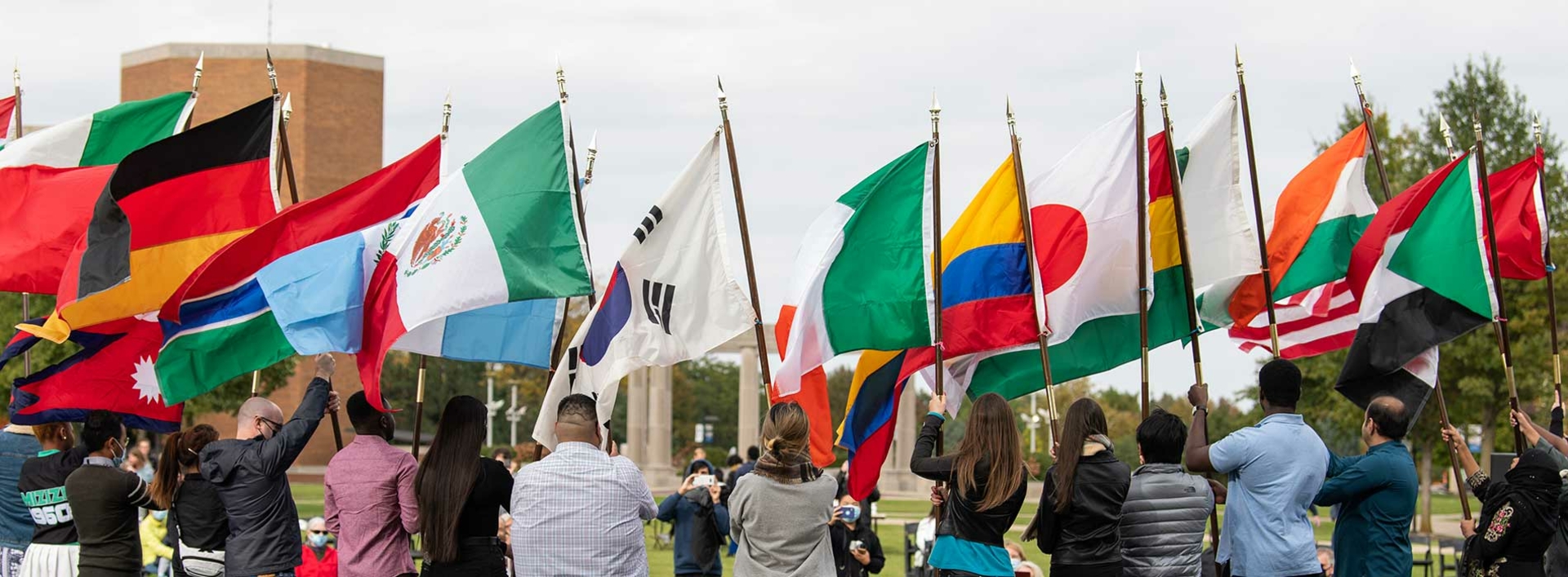 international students with flags