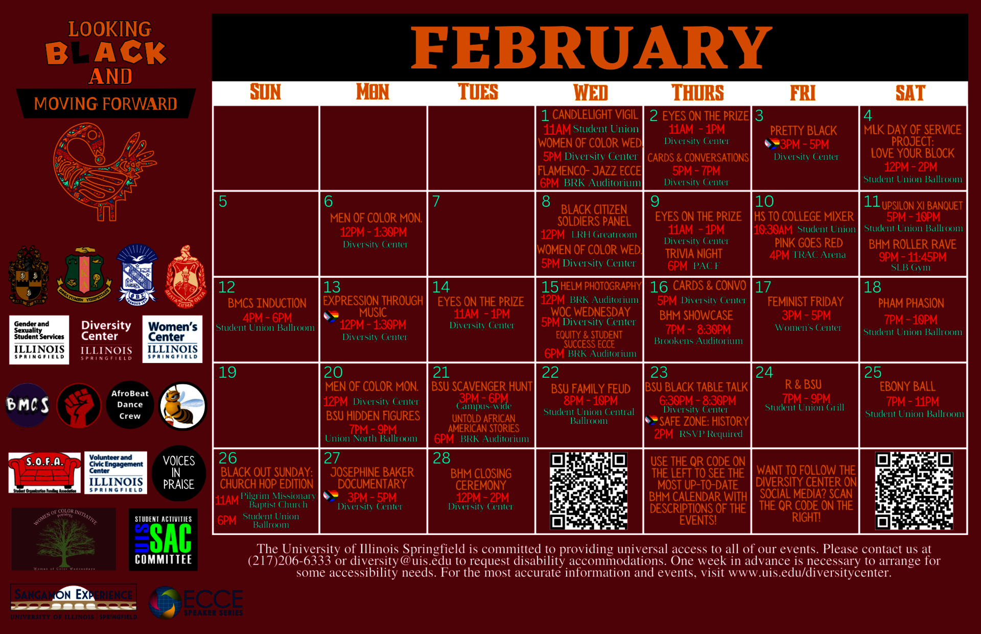 Calendar of events for UIS Black History Month