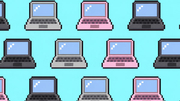 a pattern of pixelated laptops in varying colors