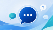 Speech bubbles on a blue, abstract background.