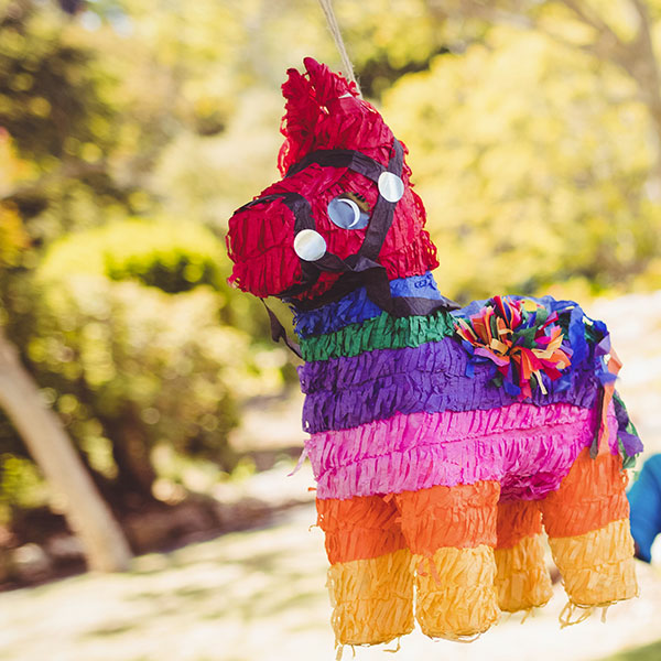 Pinata hanging from a tree