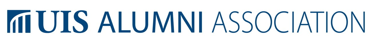 UIS Alumni Association logo, blue in color with a graphic of a colonnade and the words UIS Alumni Association