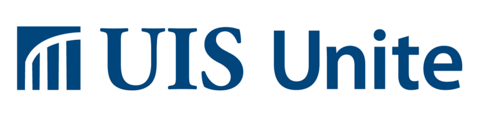 UIS Unite logo, blue colonnade graphic with UIS Unite in blue