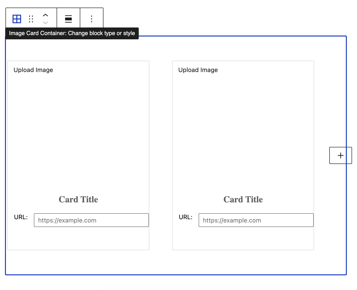 screenshot of the image card container within the editor