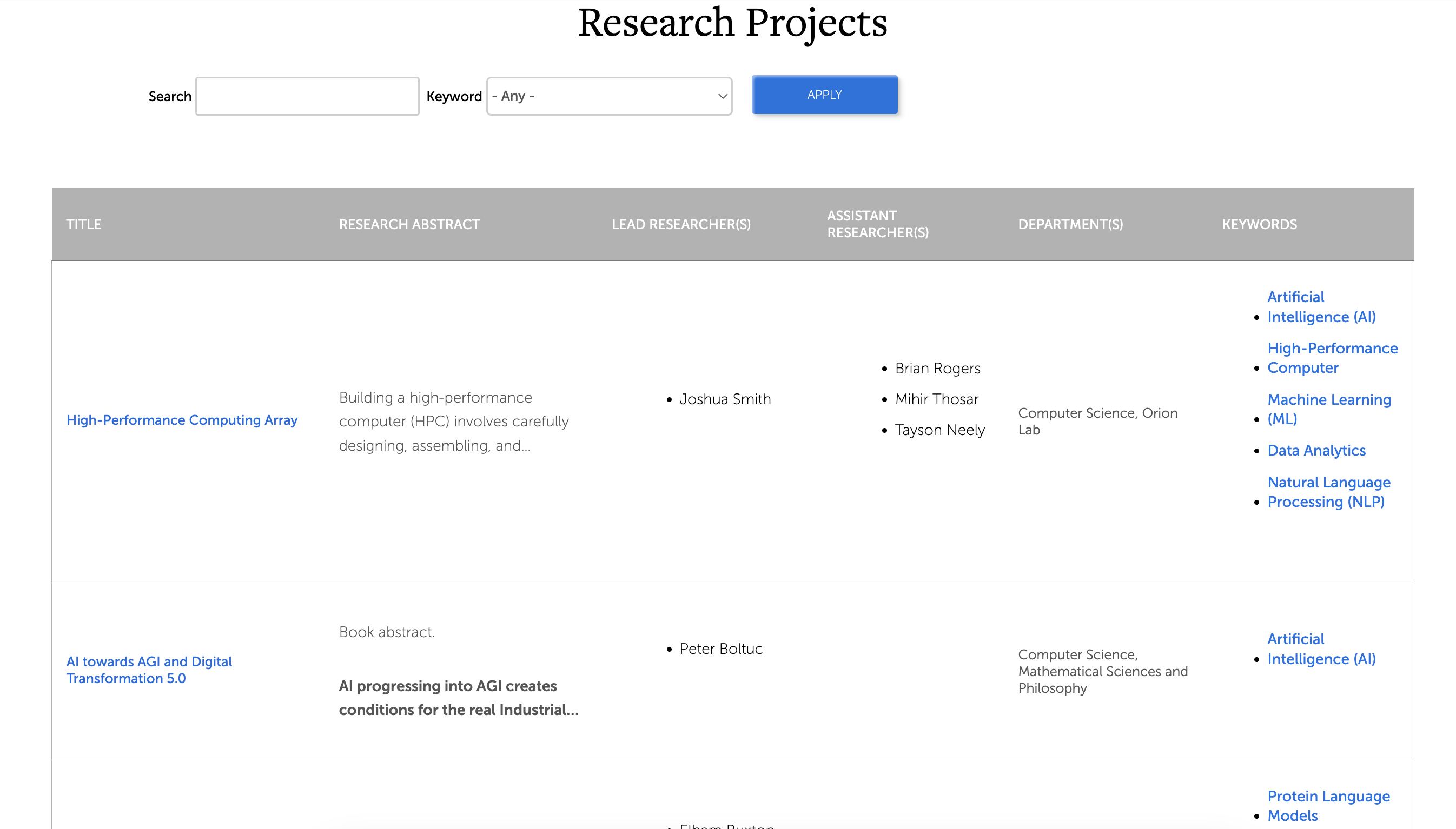 screenshot of a Research feed