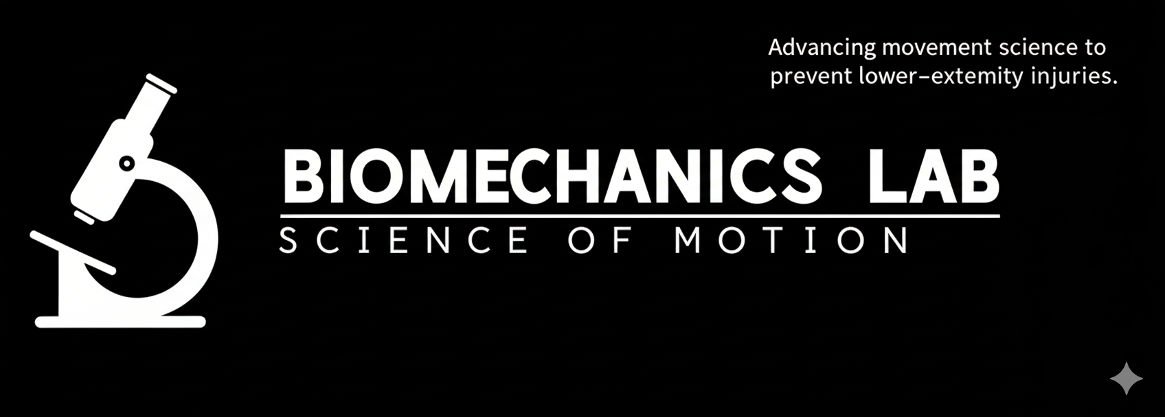 Biomechanics Lab logo with a white microscope on a black background.