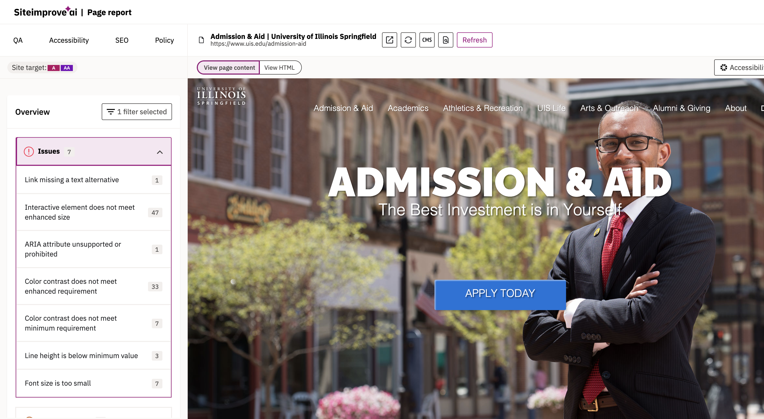 siteimprove platform screenshot