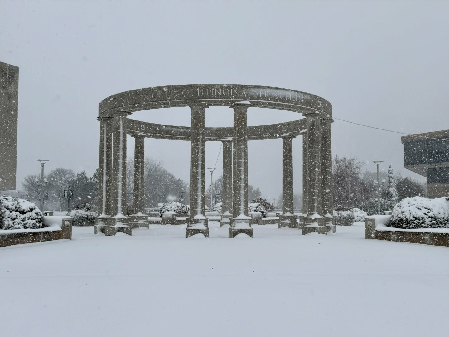 Colonnade during a snowstorm