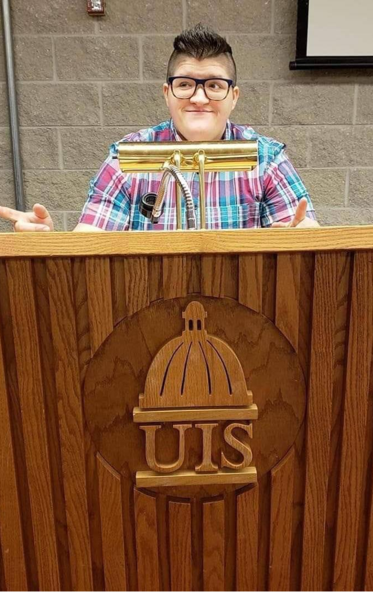 Rex at a UIS podium.