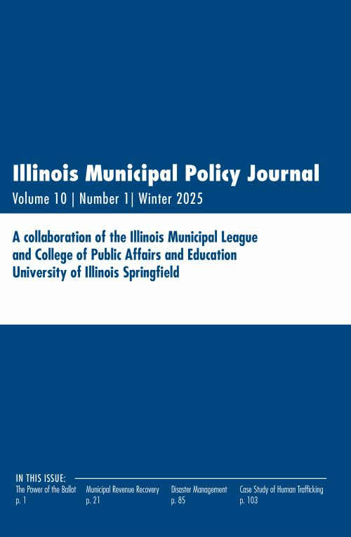 Cover of the Illinois Municipal Policy Journal, Volume 10, Number 1 (2025), featuring a blue-toned design with the journal title and publication details.