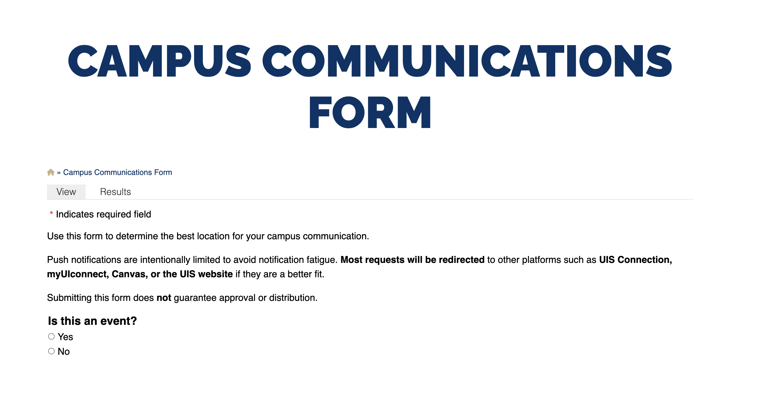 campus communication form screenshot