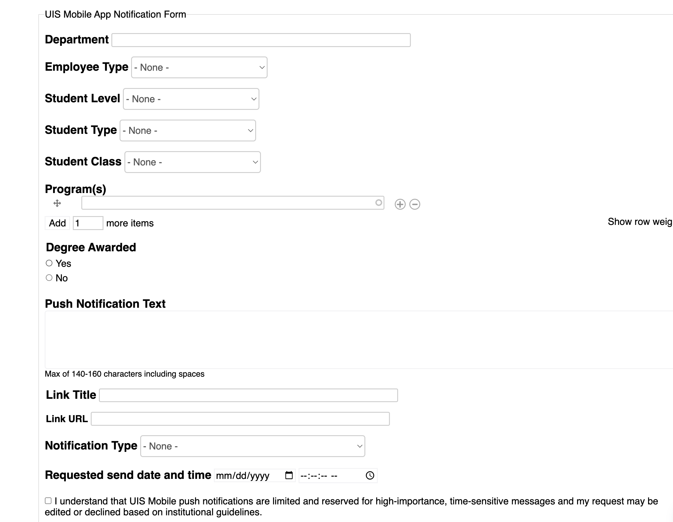 uis mobile app notification form