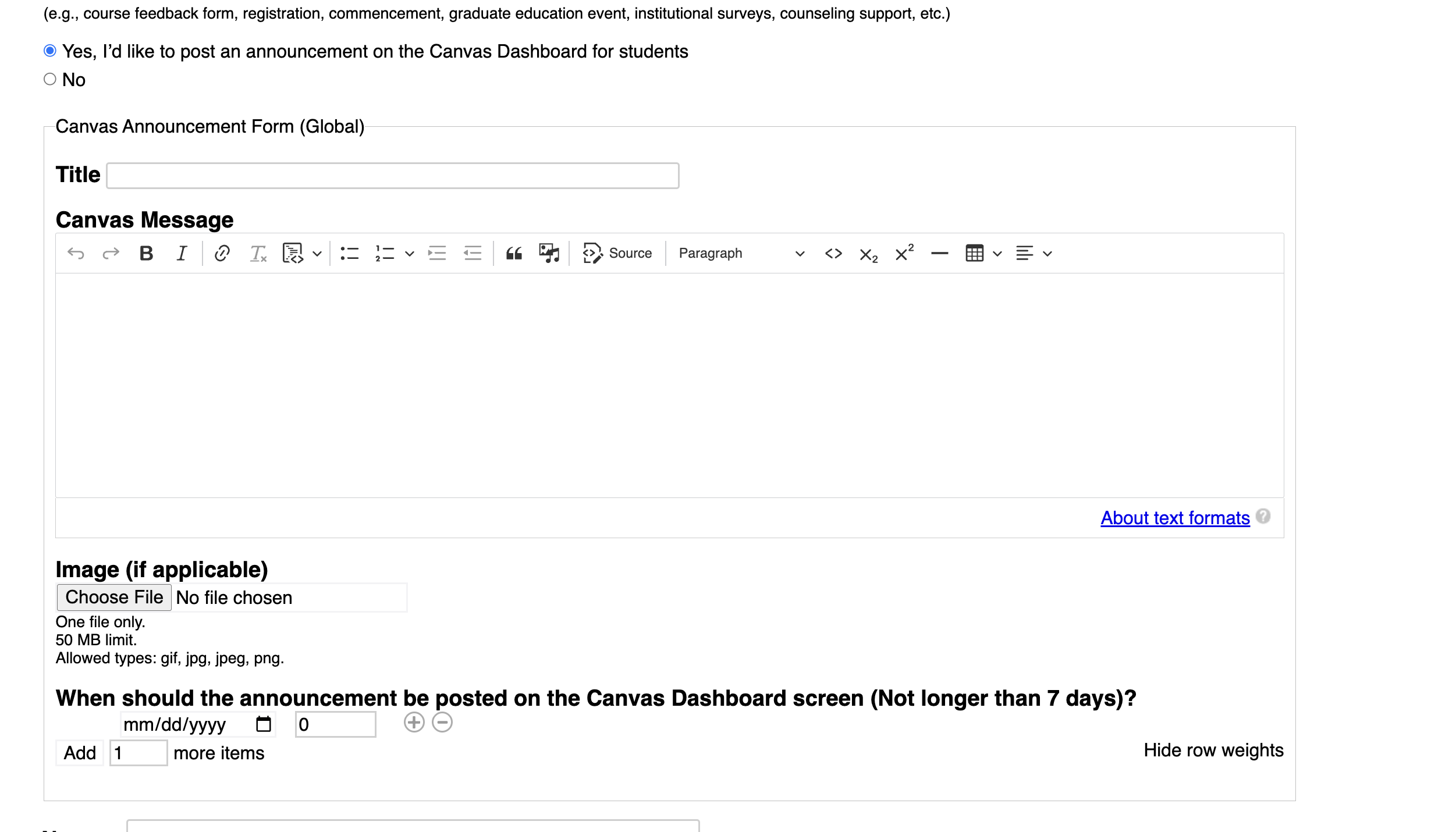 canvas announcement form