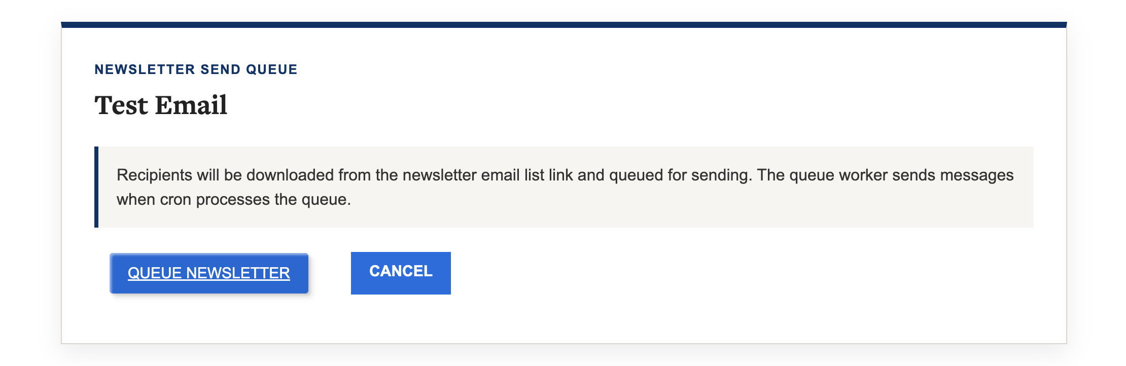 queue newsletter screen
