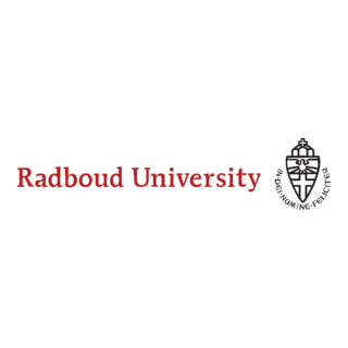 Radboud University Logo, red letters with a coat of arms