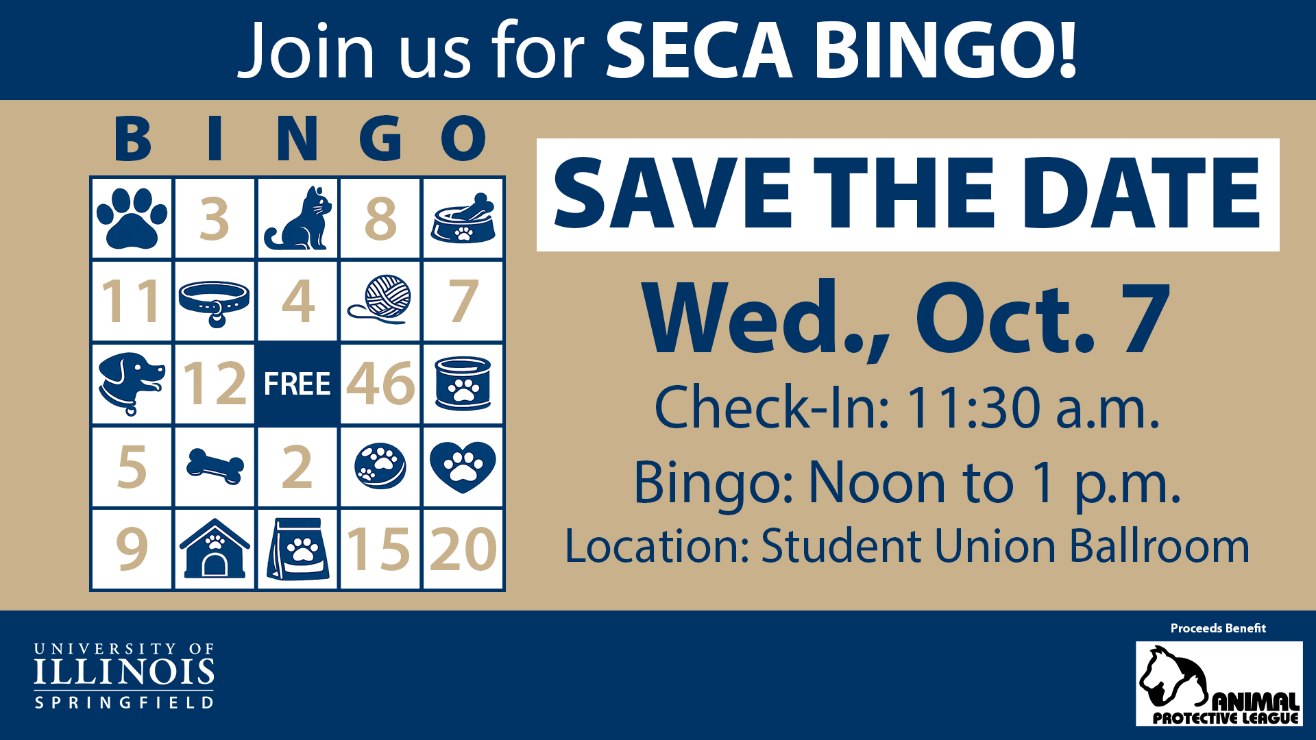 SECA Bingo event flyer, details for October 7 at Student Union Ballroom.