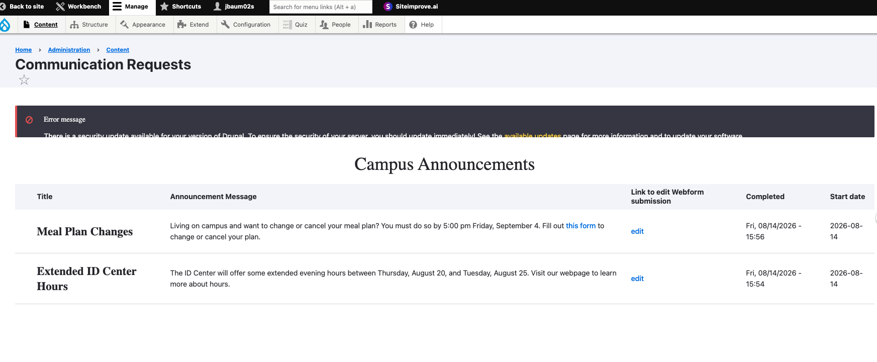 campus communication dashboard