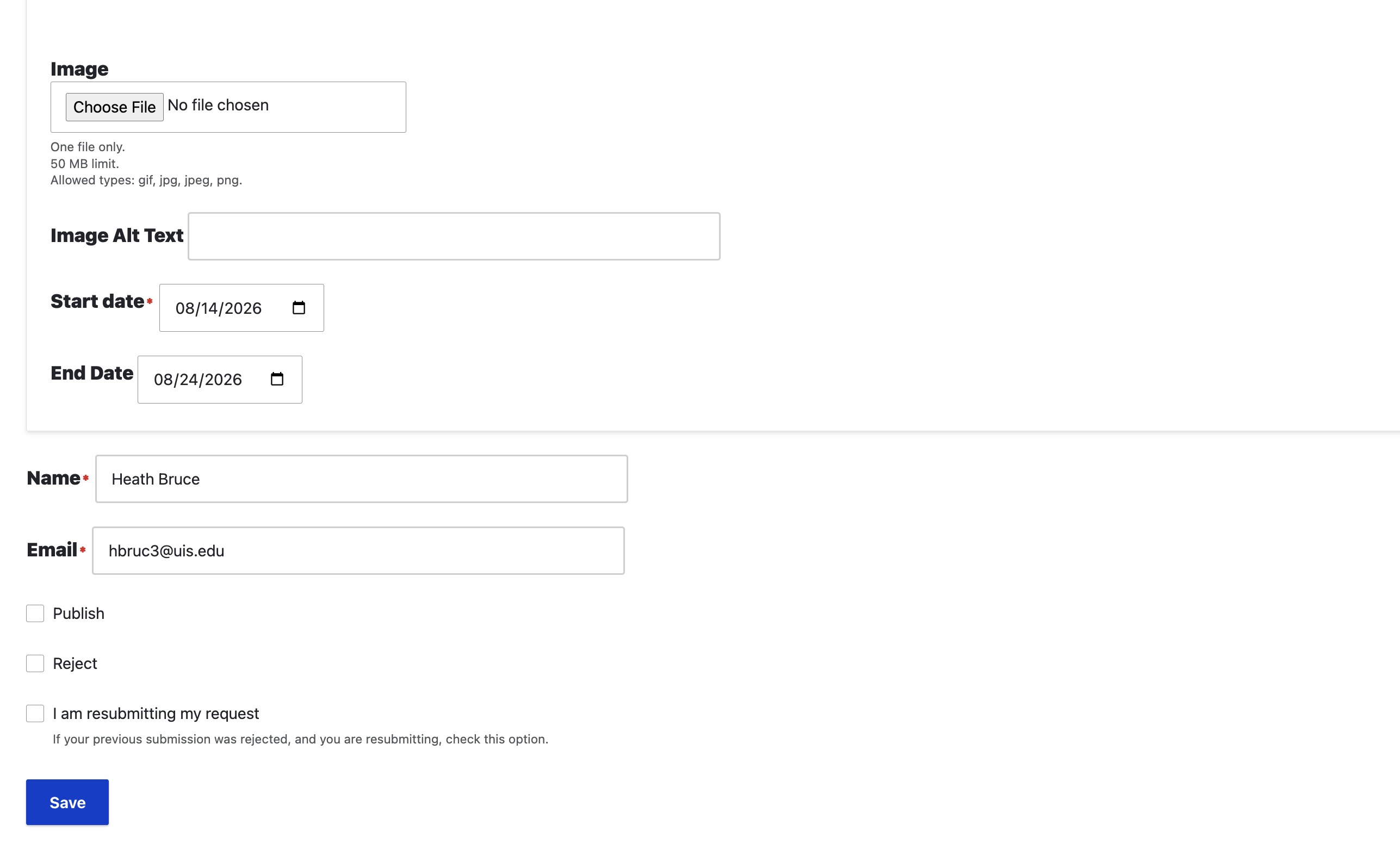 image and submission options for campus announcements