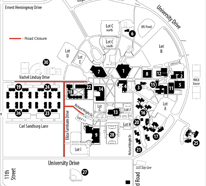 Map showing upcoming road closures on Vachel Lindsay Drive, and Eliza Farnham Drive