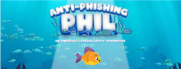 Underwater scene with orange cartoon fish and title "Anti-Phishing Phil".