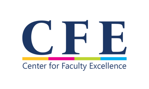 CFE department logo, the text "CFE" with a yellow, magenta, green, and blue line underneath and the words "Center for Faculty Excellence" below that