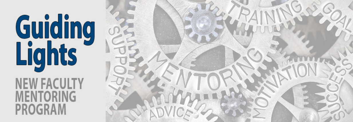 Gears with words like mentoring, support, training, advice; promoting faculty program.