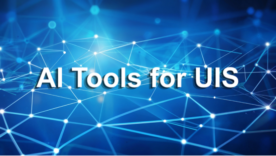AI Tools for UIS text on a blue network-themed background.