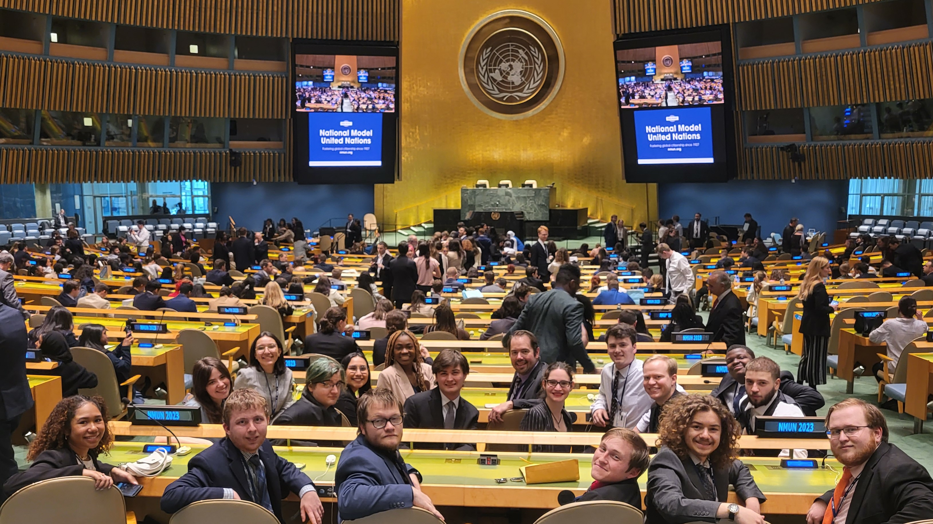 MUN students pictured sitting in the UN General Assembly Hall