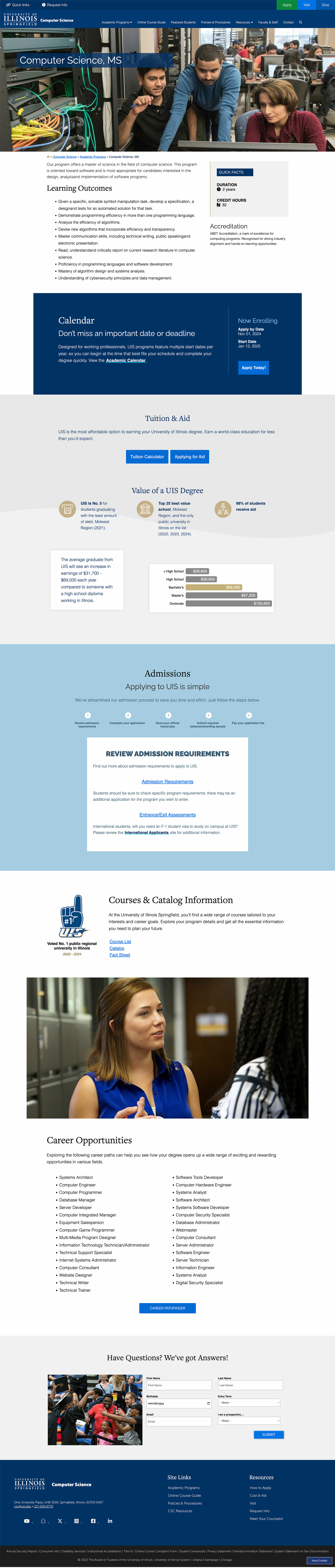 screenshot of computer science MS page