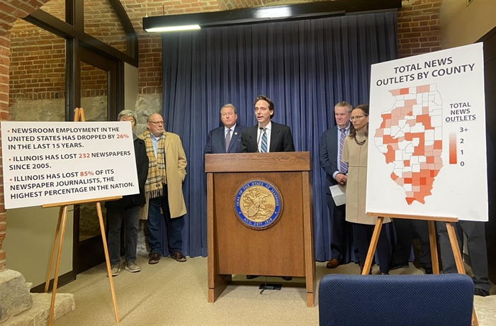 Senator Stadelman talking at a news conference