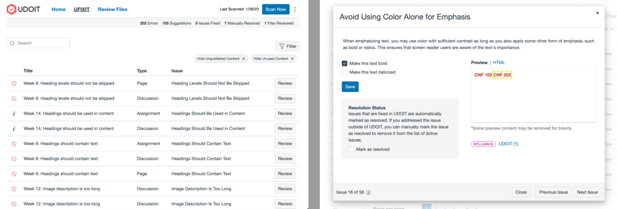 screenshot of UFIXIT and Remediation screen in UDOIT