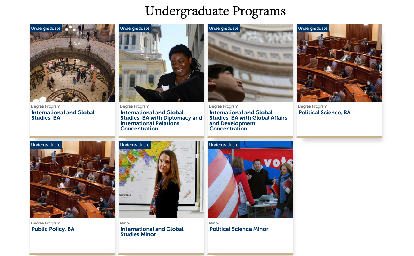 screenshot of undergraduate program list
